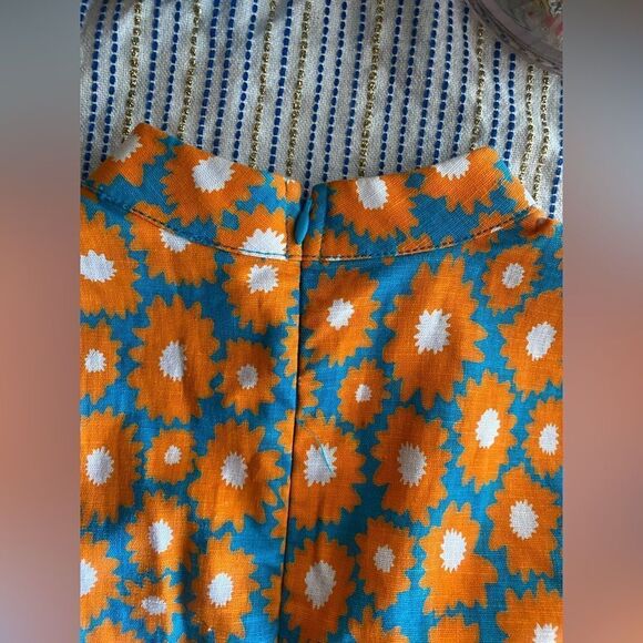 STAUD Atlas Top Sleeveless Orange Blue Daisy Linen Cotton Blend Shirt Sz 0 NWT - Picture 9 of 17
